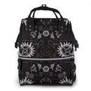 Backpack with supernatural symbols on a black background