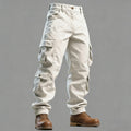 Beige cargo pants with brown boots on a gray background, Obroi