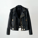 Genuine Leather Women Rivet Motorcycle Short Jacket Female Zipper Coats