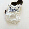 summer thin baby vest bag fart jacket Romper female baby embroidered square neck navy style jumpsuit
