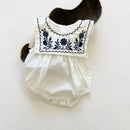 summer thin baby vest bag fart jacket Romper female baby embroidered square neck navy style jumpsuit