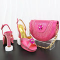 Design Rhinestone Embellished Bag And Material Peep Toe Pumps Elegant Clutch Bag Women Shoes