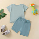 Toddler Baby Boy Summer Clothes Set Short Sleeve Round Neck Stripe Print T-Shirt + Elastic Waist Solid Shorts