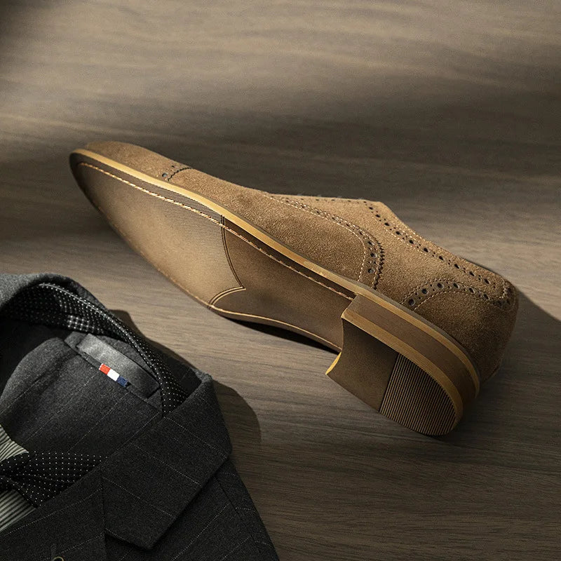 Luxury Suede Man Dress Shoes Genuine Leather Handmade Brogue Shoes Men