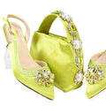Shinning Crystal Mid Heel Gold Newest Shoes and Bag Set