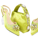 Shinning Crystal Mid Heel Gold Newest Shoes and Bag Set