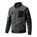 Autumn And Winter Cloth Padded Jacket  Baseball Collar Leather Sleeve Jacket Flower Wool Large Size Varsity Jacket