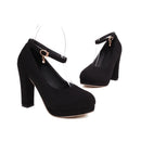 Shoes Woman Pumps Elegant Ankle Straps Black Blue Flock Women's Heels Shoes