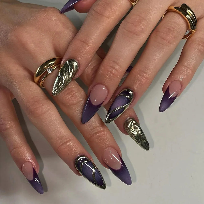 Bead Beige Red Black Stars Halo Dyeing Press on Nails