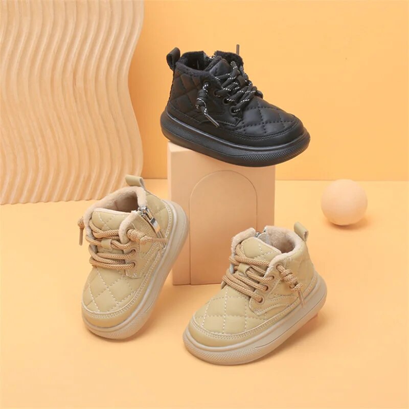Winter Baby Shoes For Boys Leather Warm Fur Little Girls Ankle Boots Soft Sole Toddler Kids Boots