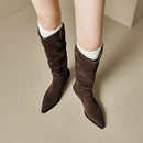 Women Knee High Boots High Heel Suede Pointed Toe Long Boots Winter Woman Dress Western Shoes