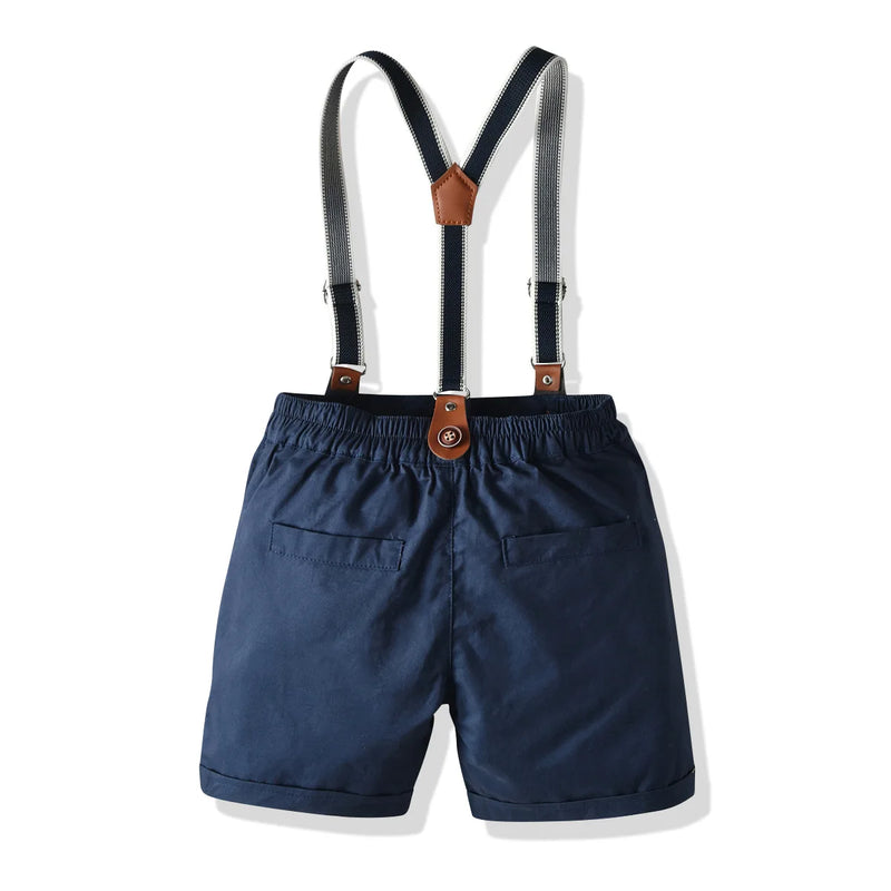 Baby Boys Gentleman Suit Summer 3-24 Months Infant Clothes Striped Shirt Suspender Shorts Boy Birthday Formal Wear