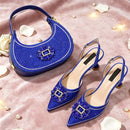 Italian Inspired Rhinestone HAND CRAFTED UPPER Pointed Toe Women High Heels Shoes and Bag Set