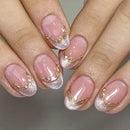 Nail Art Simple Gold Glitter French Nail Tips Almond Shape Fake Ready-made Artificial Nails Press on Nails