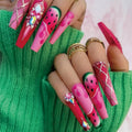 Long French Press on Nails Glossy Acrylic Nails Coffin Design Artificial Nail
