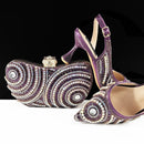 Women Silver Shoes and Bag Set Rhinestone Handbag Italian Design Wedding