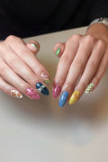24pcs Bohemian Style False Nails Dragonfly Flower Pattern Printed Press On Nails Full Cover Colorful Almond Fake Nail For Women
