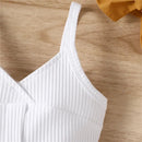 Kids Girls Clothes Suits Solid Color V-Neck Ribbed Sleeveless Sling Tank Tops Buttons Pencil Skirts Headband 3Pcs Sets