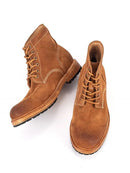 Handmade Mens Retro Real Suede Leather Mid Heel Shoes Work Lace Up Thick Platform Wear Resistant Boots