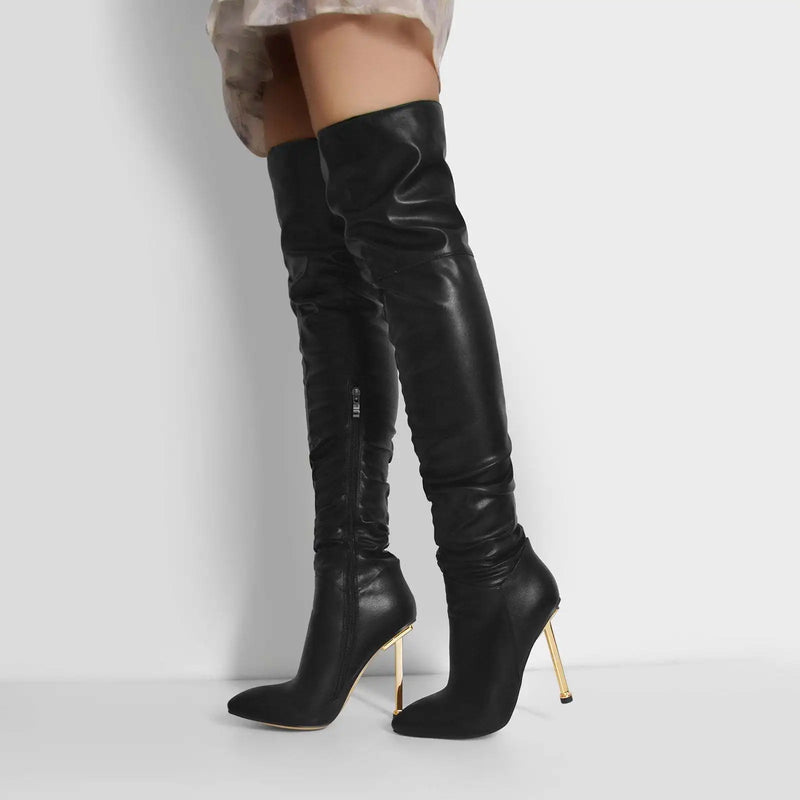Pointed Toe Thin High Over The Knee Woman Boots Black Stiletto Shoes Winter Long Boots Shoes Solid