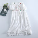 Embroidered Dress Short Sleeves Doll Collar Lace Midi Dress