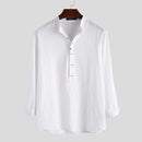 Men Casual Linen Shirts Solid White Loose Shirt Slim Pullover Shirts