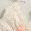 Infant Baby Girl Summer Clothes Set Lace Floral Sleeveless Strap Ruffled Romper Dress with Bow Headband Jumpsuit Outfit