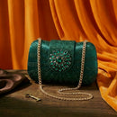 Women's Elegant Green Rhinestone Slingback Heels & Matching Handbag