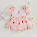 Toddler Christmas Romper Dress with Cute Reindeer Embroidery and Ruffle Sleeves for Holiday Festivities and Parties