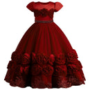 Girl's embroidered flower poncho dress banquet dress Children's pearl embroidered princess dress