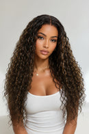 Lace Golden Blonde Balayage Highlights Water Wave Human Hair Wig With Drawstring Glueless Wig Ready To Wear