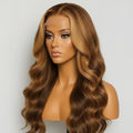 Mannequin head with long, wavy brown hair on a plain background, Obroi