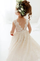 Children's Dress Girls Open Back Lace Skirt Flower Girl Fashionable Wedding Dress Bridesmaid Dress Graduation