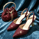 Elegant Women's Pointed Toe Heels - Full Diamond Pumps with Matching Italian Shoes & Bags Set