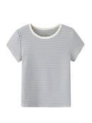 Retro Slim Striped Tees Summer Ladies Casual Female Knitted Short Sleeves Top
