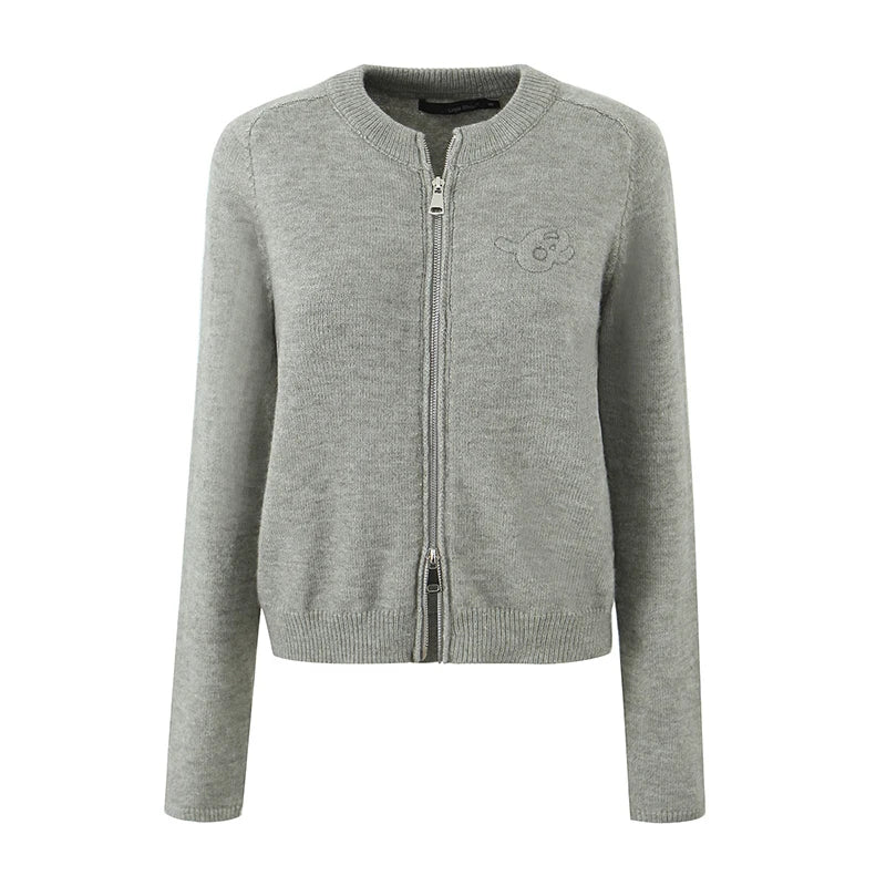 Women O-neck Knitted Cardigans Casual Solid Sweaters Chic Metal Zipper Autumn Outwears
