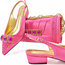 Peach Women Shoes And Bag Set Luxury Ladies Sandals Match With Handbag Clutch Medium Heels Pumps Sandales
