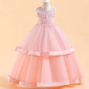 Girls Pink White Bridesmaid Dress For Wedding Lace Flower Appliques Ball Gown Girl Princess Elegant Birthday Party Costumes
