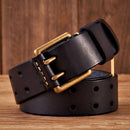 Men Belt Genuine Leather Belt Copper Double Needle Buckle Handmade Jeans Belt Male Strap