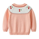 Baby Girls Cardigan Clothes Cherry Embroidery Coats Winter Children Clothing Girls Long Sleeve Knitted Kids Sweaters