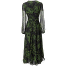 Women Round Neck Lantern Long-Sleeved Pleated Scenery Dress