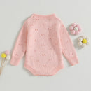 Newborn Infant Baby Girls Knit Sweater Rompers Solid Color Long Sleeve Infant Button Jumpsuits Fall Winter Casual Clothes