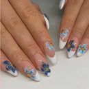 Nails for women girls Gradient brown blue embossed flowers fall winter almond tips press on false nail
