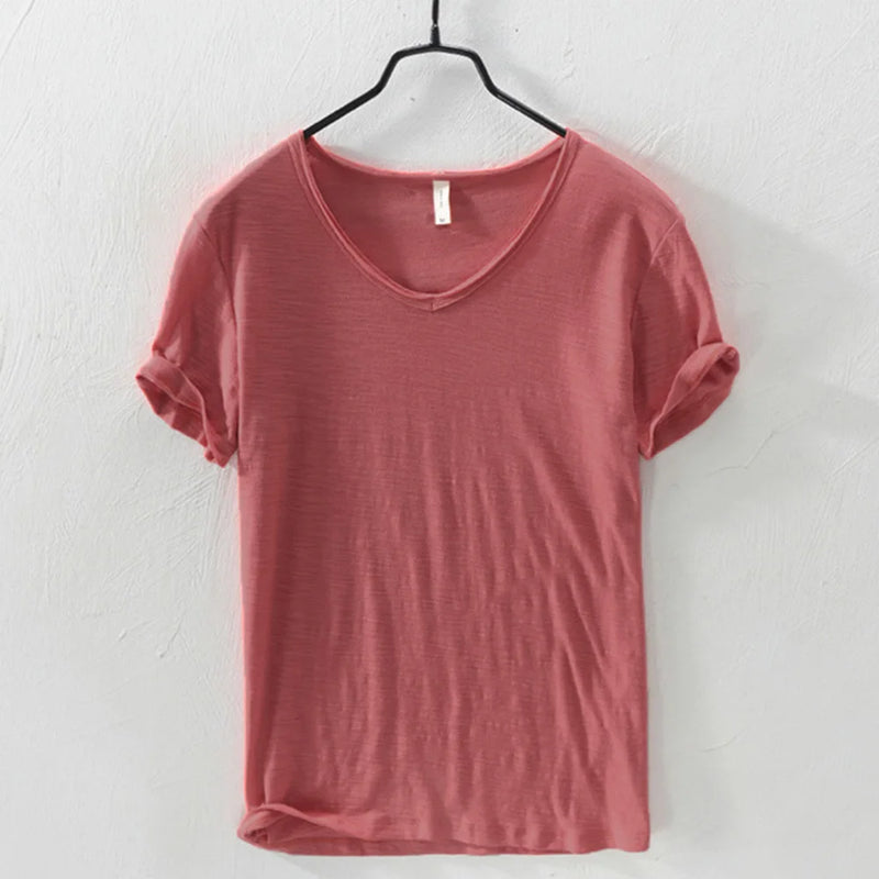Solid V-Neck Short Sleeved Tees