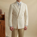 Men Linen Blended Casual Double-breasted Suit Retro Commuter Slim-fit One-suit