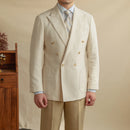 Men Linen Blended Casual Double-breasted Suit Retro Commuter Slim-fit One-suit