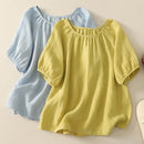 Women Cotton Linen Shirts Blouses Basic Solid Summer Top Elegant Ladies Casual Loose T-shirts