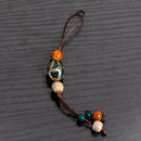 Handmade Ceramic Peach Charm Keychain Boho Bag Pendant Rustic Lucky Amulet