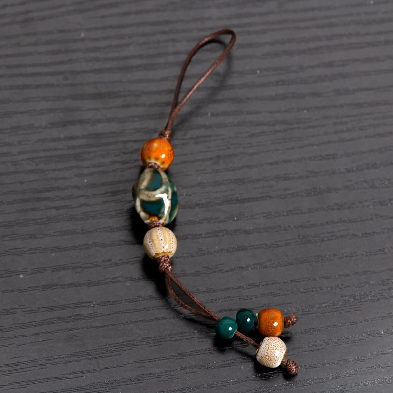Handmade Ceramic Peach Charm Keychain Boho Bag Pendant Rustic Lucky Amulet