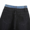 Men's Tide Vintage Jeans Hip-hop Trend Contrasting Double Layered Open Front Patchwork Tapered